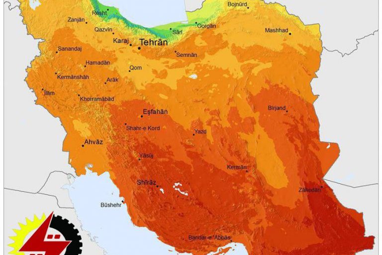 میانگین سالانه تابش خورشید در نقاط مختلف ایران